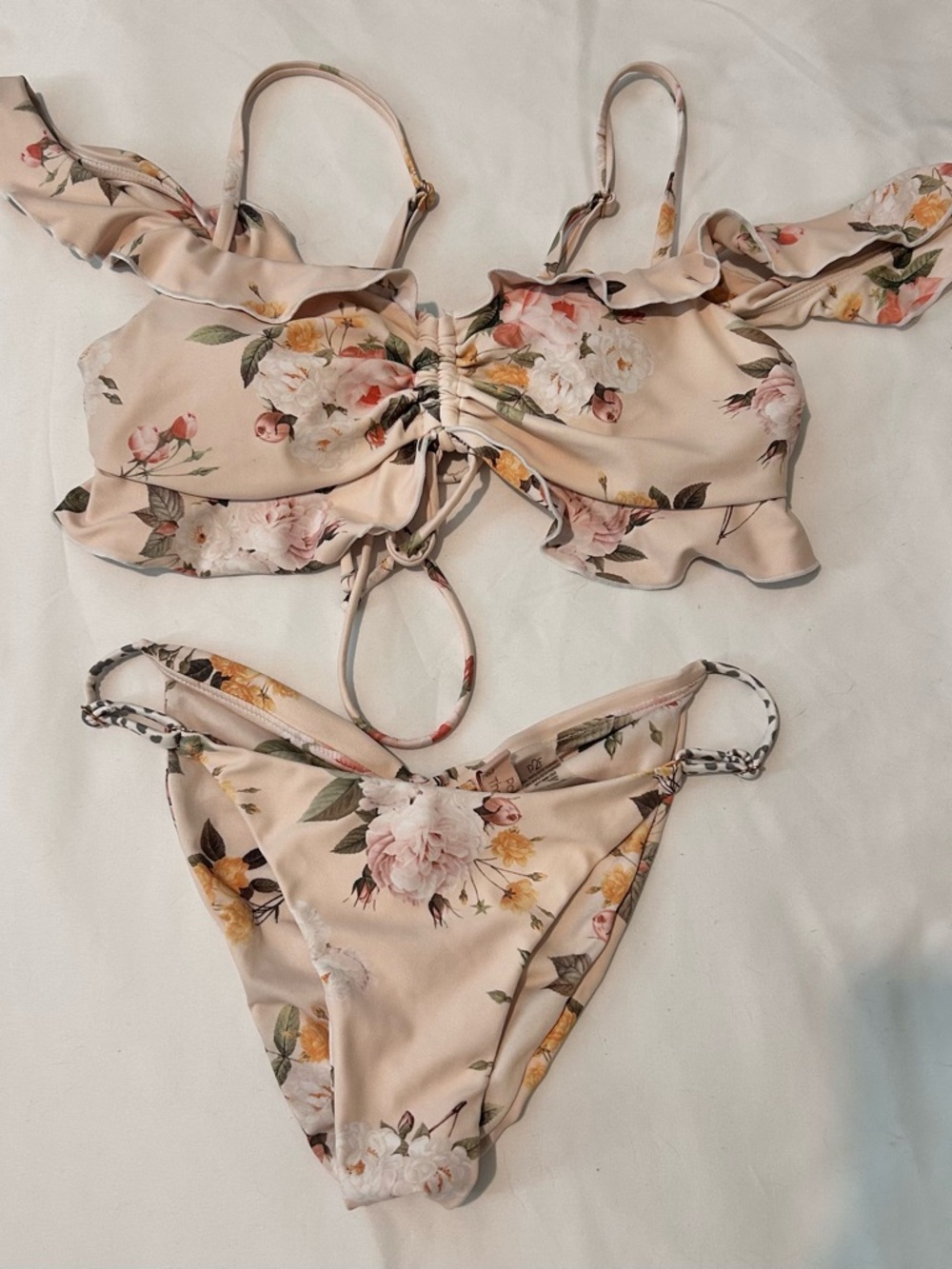 Floral Ruffle Tie-Front Bikini Set - Blush